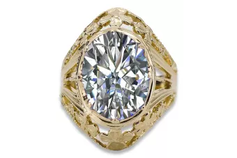 Zircon 8 كارت من الذهب الأصفر خاتم حرف يدوية فينتاج vrc031x-zi Art Deco مجوهرات فينتاج من اتحاد الجمهوريات السوفيتية، أسلوب روسي